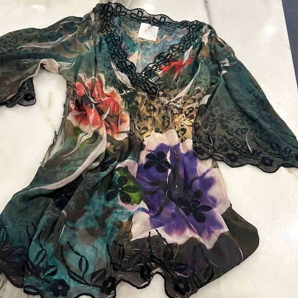 Bohemian Flowy Print Tunic Top-NWT-Sz M - Picture 7 of 8